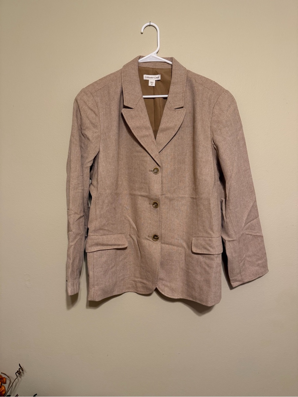 NWT Coldwater Creek Herringbone Tweed Blazer Size 22 Tan Camel $110